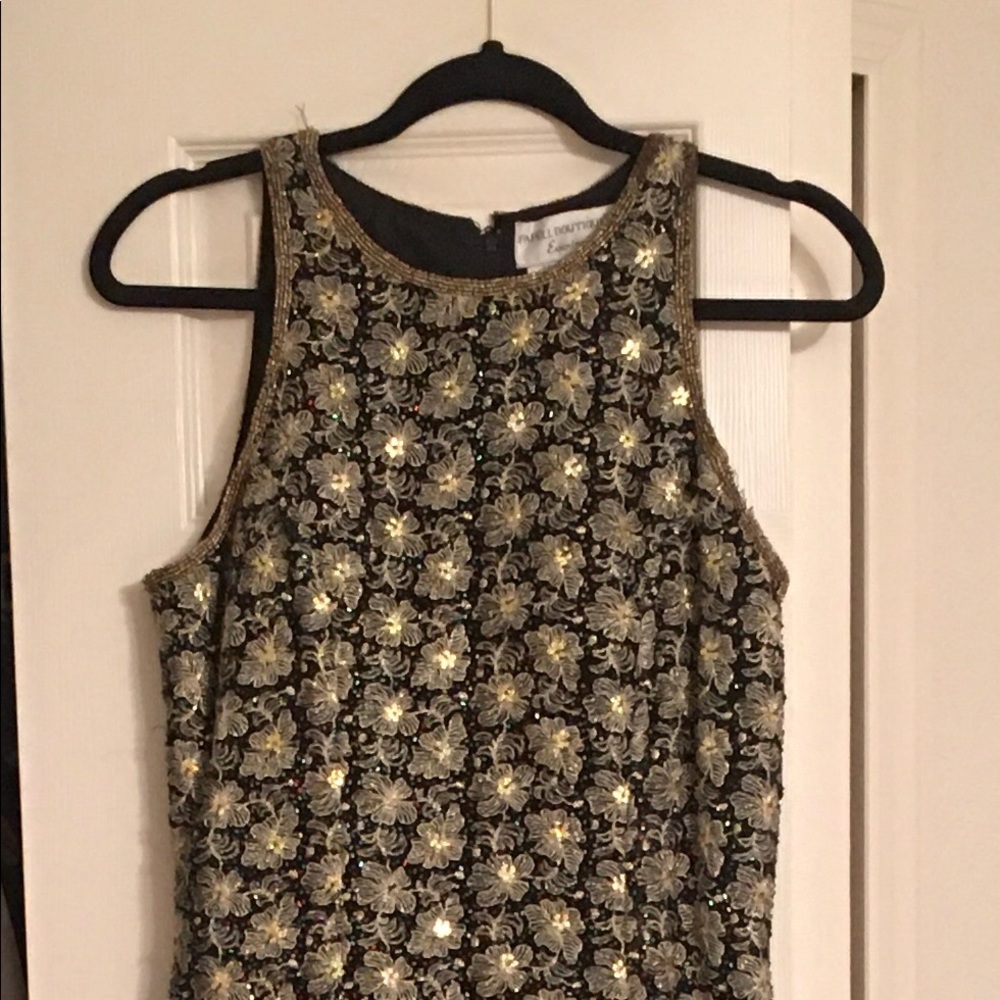 Vintage Papell Silk Beaded Boutique Floor Length Evening Gown 8